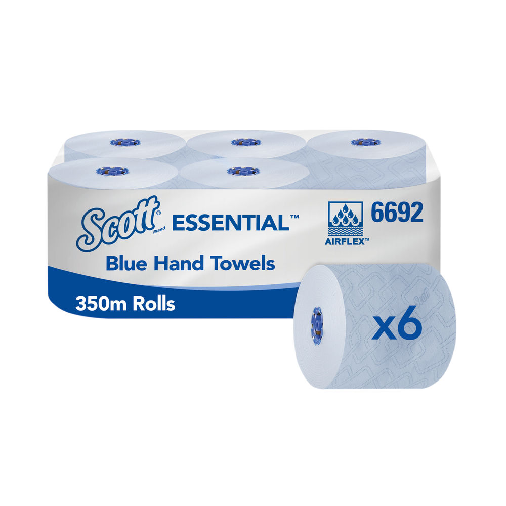 Scott Essential Rolled Paper Hand Towel 1 Ply 350m Blue (Pack of 6) 6692