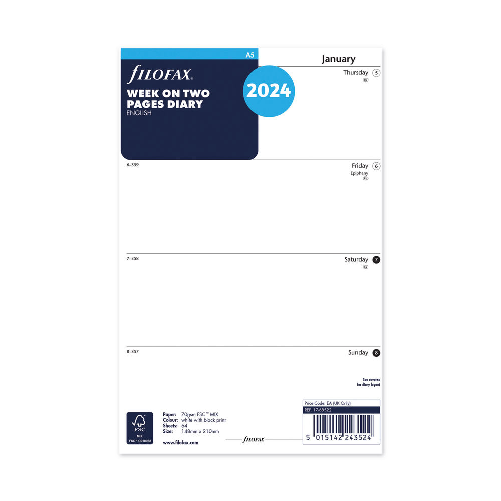 Filofax A5 Week to View 2024 Refill - FX09269