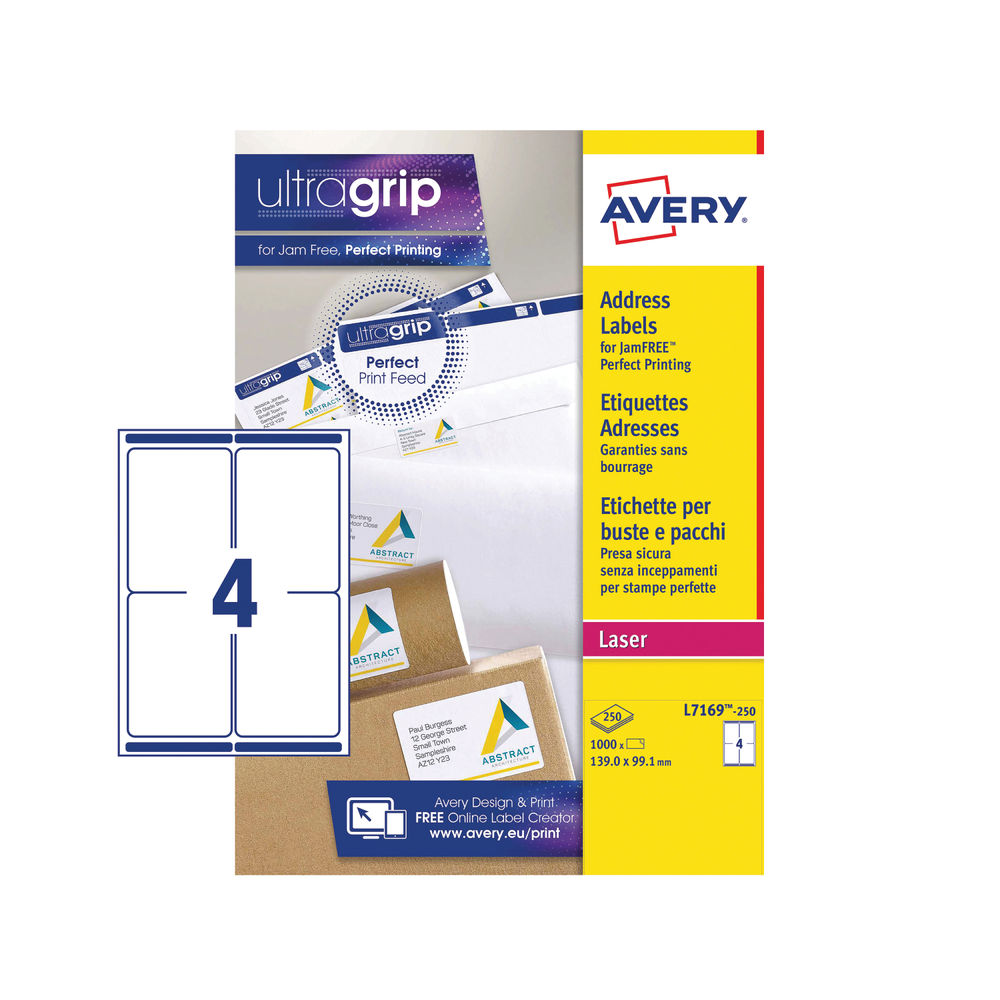 Avery 139 x 99.1mm White Ultragrip Address Laser Labels (Pack of 1000)