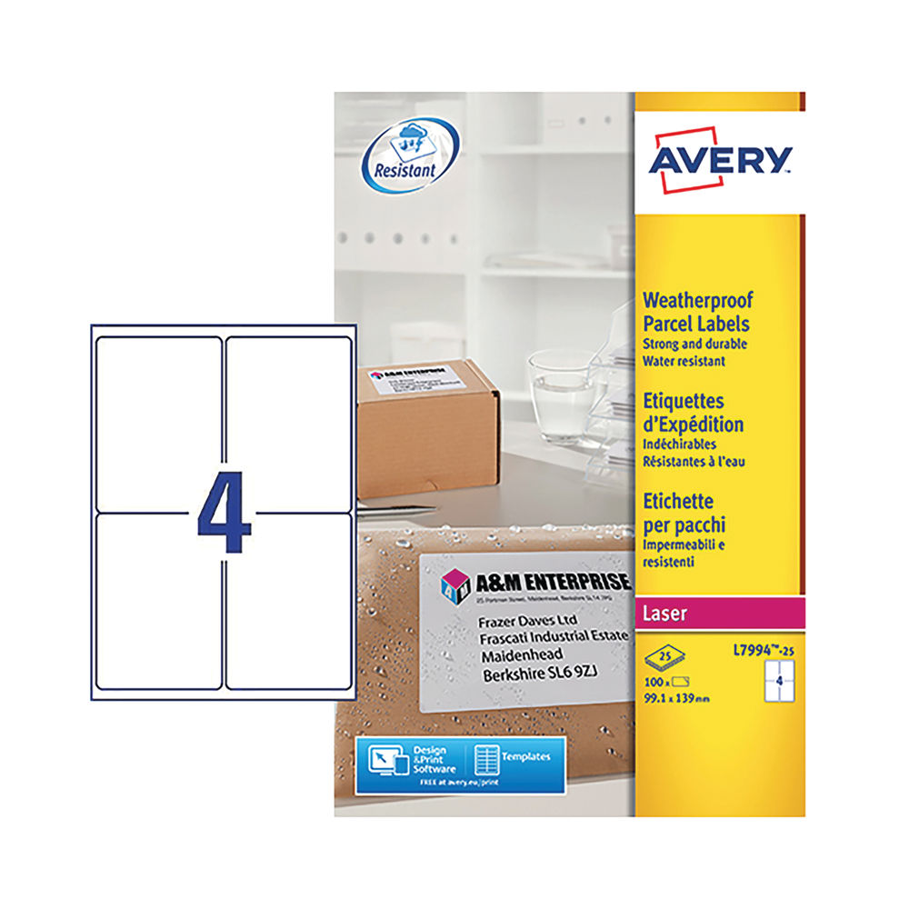 Avery Weatherproof White Shipping Labels, 99.1 x 139mm (Pack of 100)