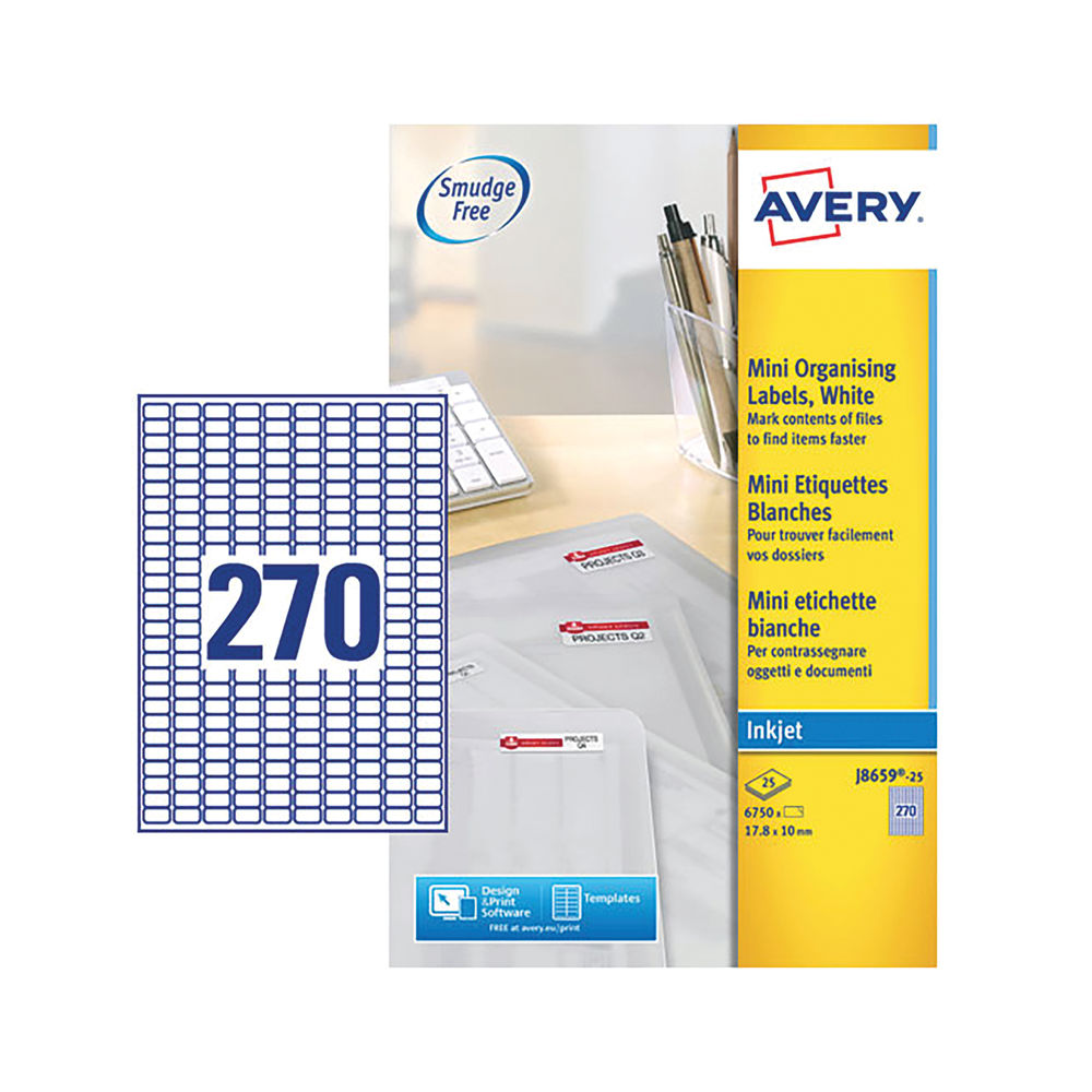 Avery White Mini 17.8 x 10mm Inkjet Labels (Pack of 6750)