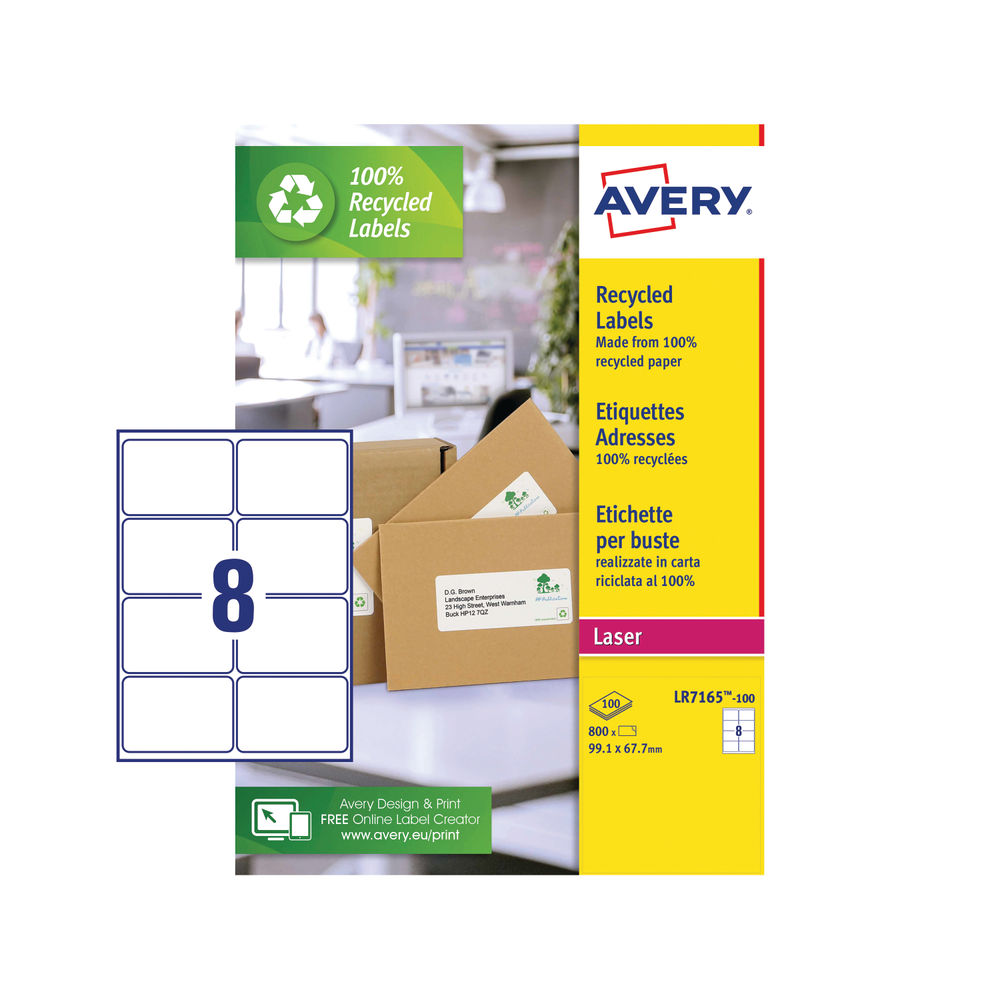 Avery Laser Labels Recycled 8 Per Sheet White (Pack of 800)