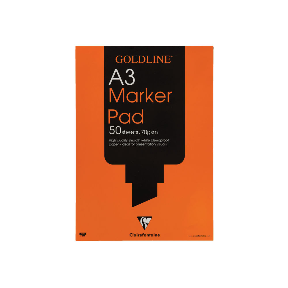 Clairefontaine Goldline A3 30 Sheet 70gsm Acid-Free Bleedproof Paper White Marker Pad GPB1A3