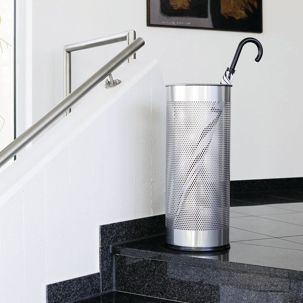 Durable Metal Umbrella Stand 28.5 Litre Round Silver