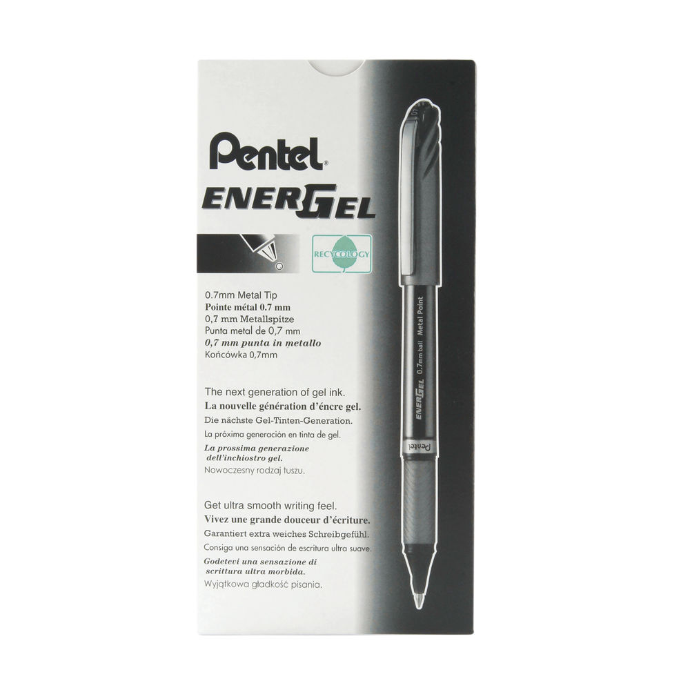 Pentel Energel Metal Point 0.7mm Tip Black Pens (Pack of 12) - BL27-A