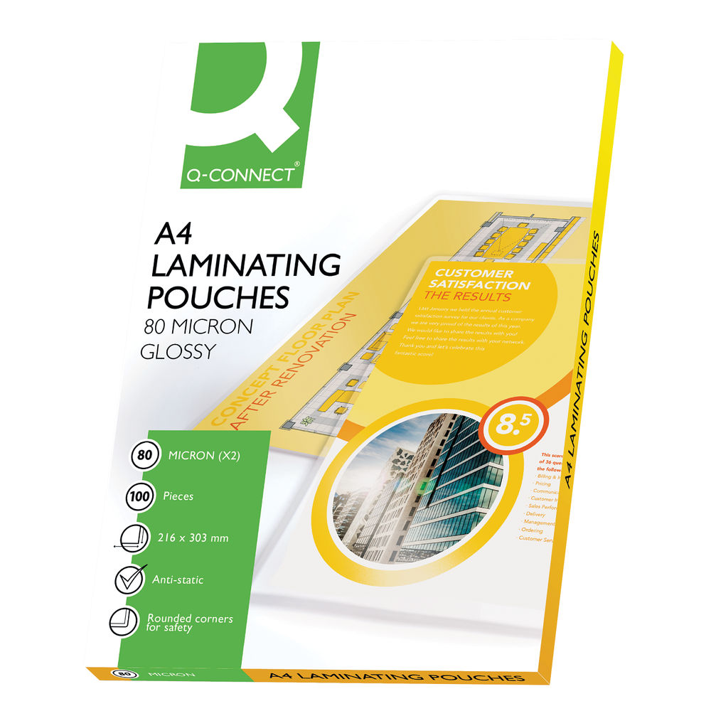 Q-Connect A4 Laminating Pouch 80 Micron Each Side 160 Micron in Total (Pack of 100) KF04114