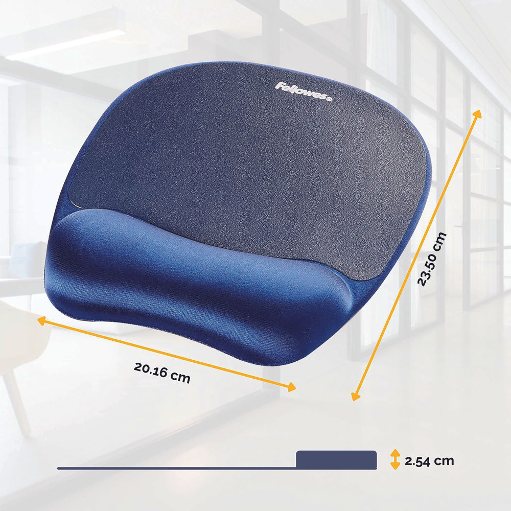 Fellowes Sapphire Blue Memory Foam Wrist Support Mouse Pad