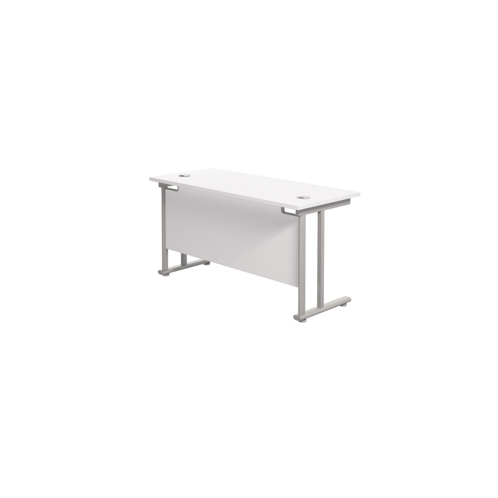 Jemini 1200x600mm White/Silver Rectangular Cantilever Desk