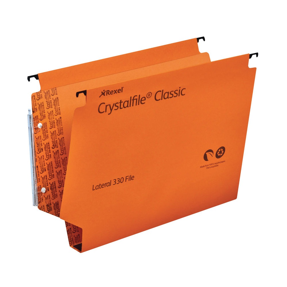 Rexel Crystalfile Classic 30mm Orange Lateral 330 Files, Pack of 25