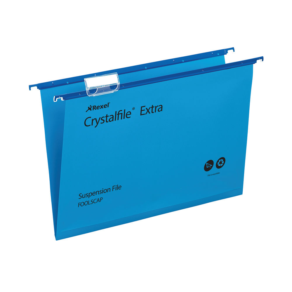 Rexel Crystalfile Extra 15mm Suspension File Blue (Pack of 25) 70630