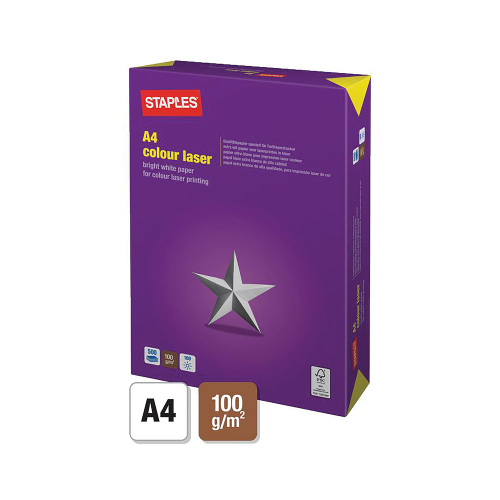 Staples A4 White Laser Paper 100gsm (500 Pack) 7264482