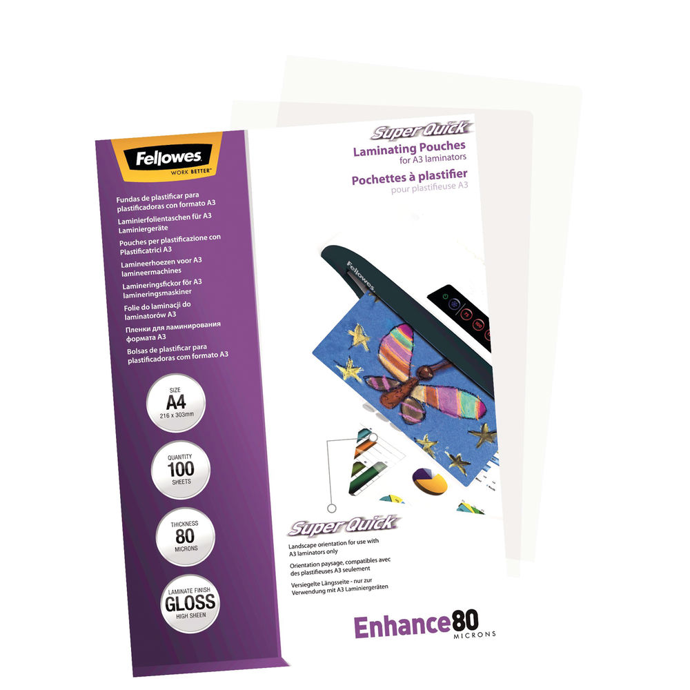 Fellowes Super Quick A4 Laminating Pouches (Pack of 100)