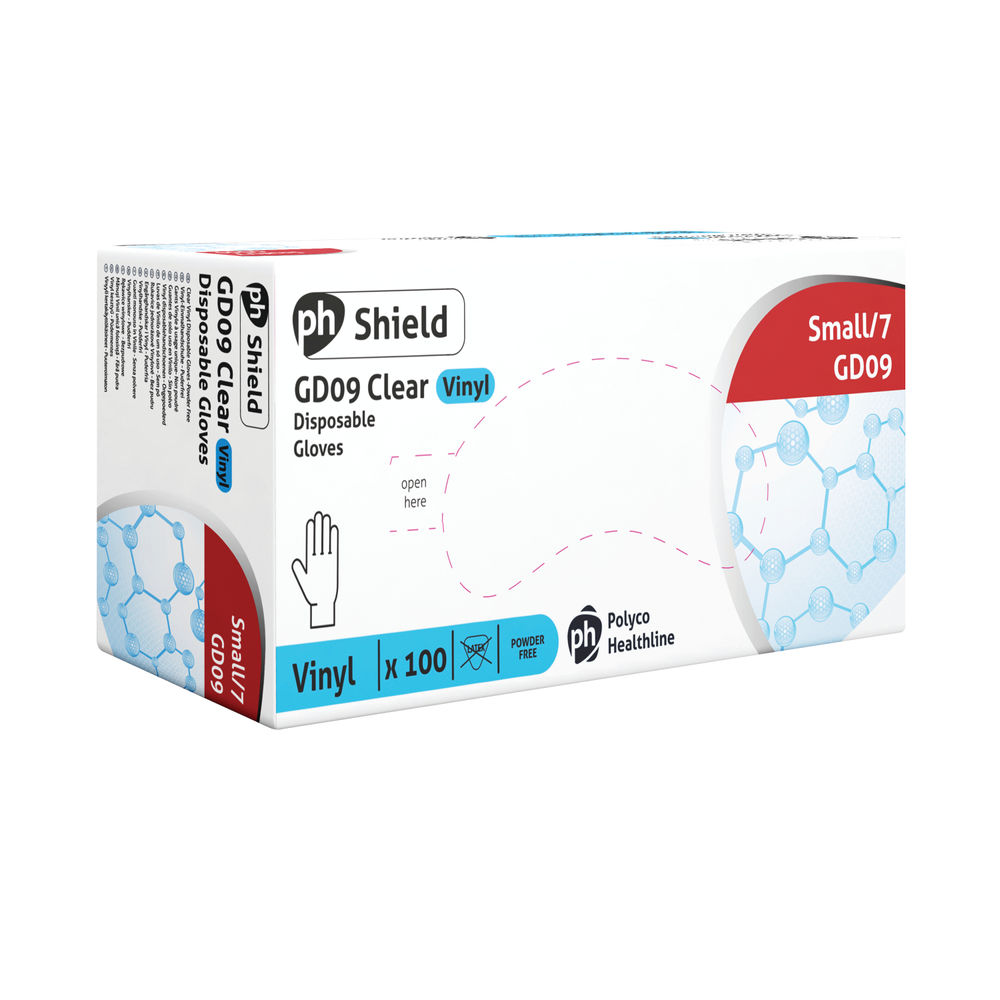 Shield Vinyl Powder-Free Gloves Small Clear (Pack of 100) GD09