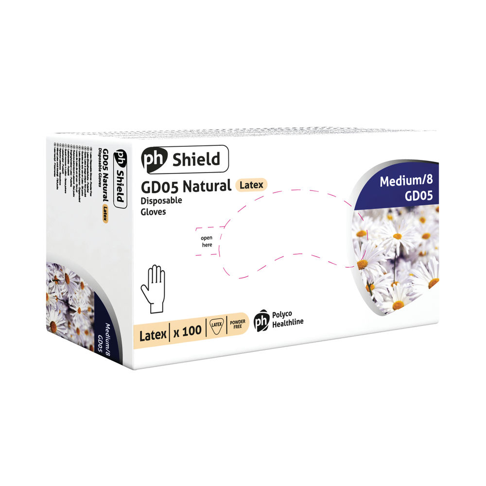 Shield Powder-Free Latex Gloves Medium Natural (100 Pack) GD05