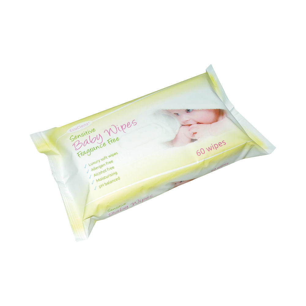 EcoTech 60 Sheet Fragrance Free Baby Wipes, Pack of 12 - FPBW60FF