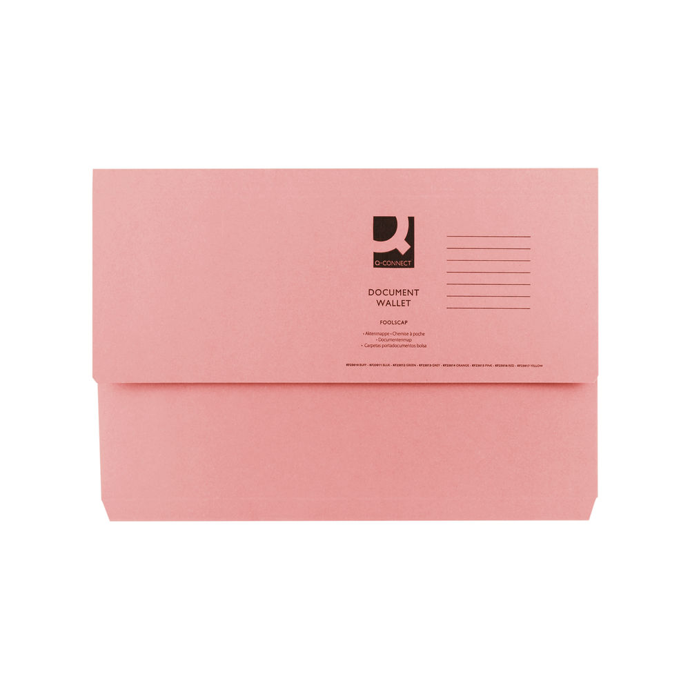 Q-Connect Document Wallet Foolscap Pink (Pack of 50) KF23015