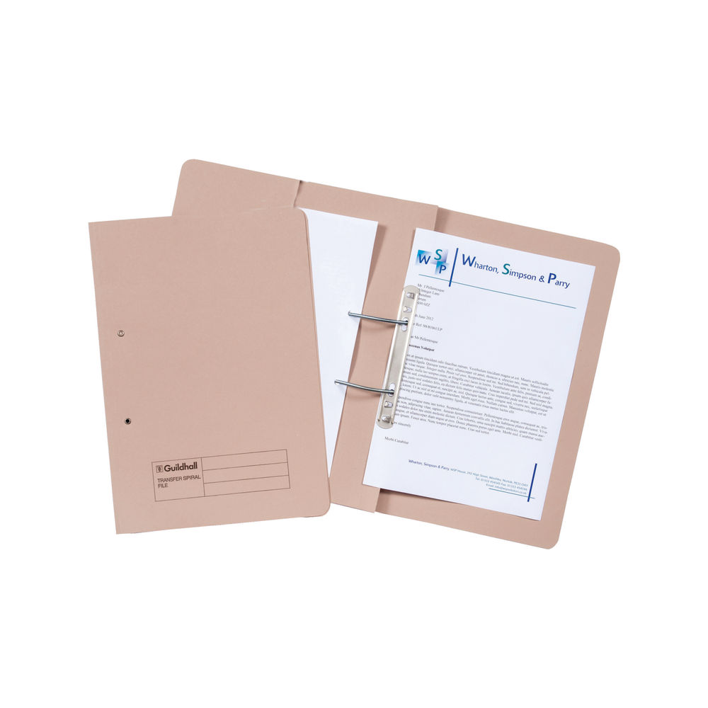 Exacompta Guildhall Transfer Spiral Pocket File 315gsm Foolscap Buff (Pack of 25) 349-BUF