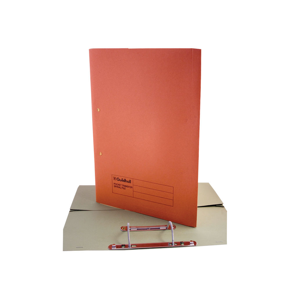 Exacompta Guildhall Heavyweight Transfer Spiral Pocket File Foolscap Orange (Pack of 25) 211/6004