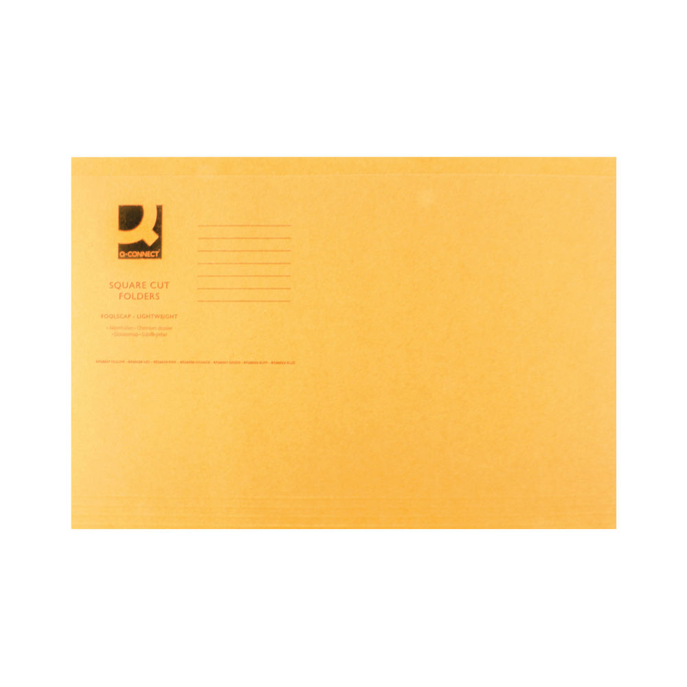 Q-Connect Square Cut Folder Lightweight 180gsm Foolscap Orange (Pack of 100) KF26030