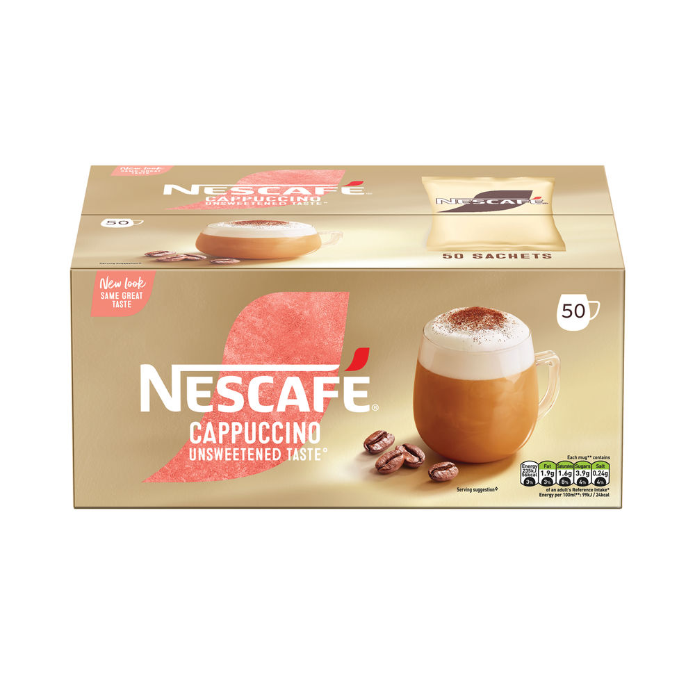Nescafe Gold Cappuccino Unsweetened Instant Coffee Sachets (Pack of 50) 12582308