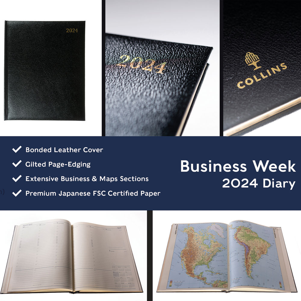 Collins Quarto Diary Week To View Appointment Black 2024