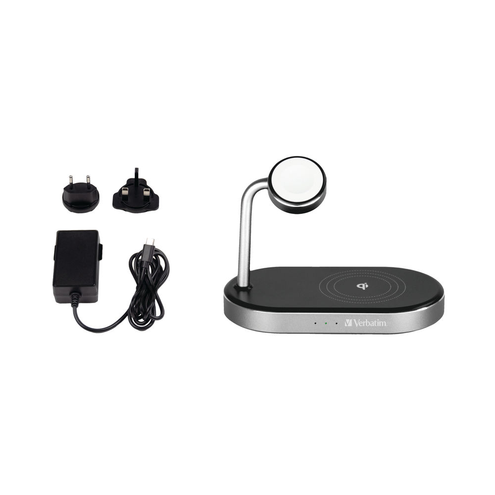 Verbatim WCS-02 Aluminium 3-in-1 Qi MFi Wireless + Apple Watch + QC 3.Station