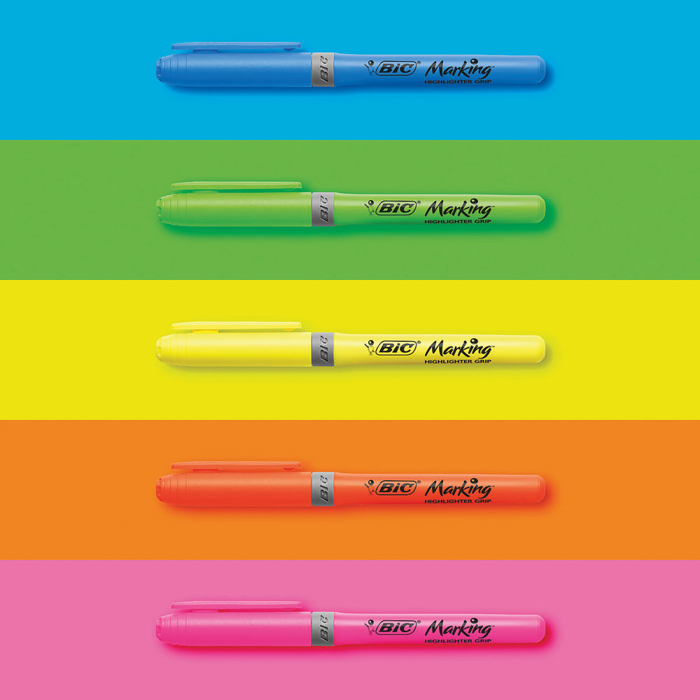 Bic Highlighter Grip Pastel Pens - Assorted Pastel Highlighters - Pack of 4