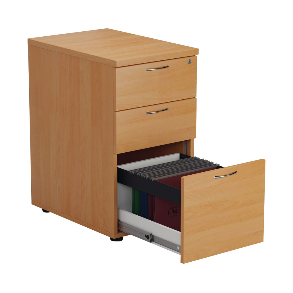 First H730mm Beech 3 Drawer Desk High Pedestal