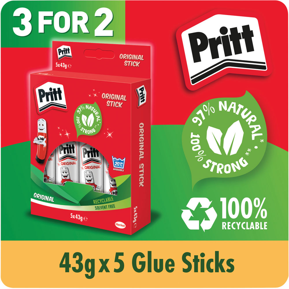 Pritt Stick Glue Stick 43g (Pack of 5) 3 for 2