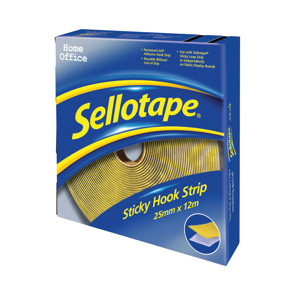Sellotape Sticky Hooks Strip Dispenser, 25mm x 12m Roll - 471424