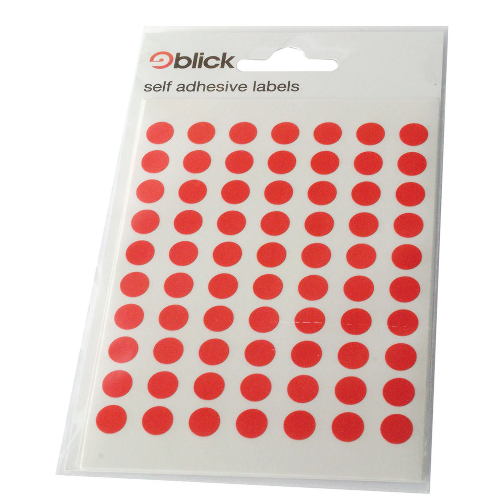 Blick Coloured Labels in Bags Round 8mm Dia 490 Per Bag Red (Pack of 9800) RS003250