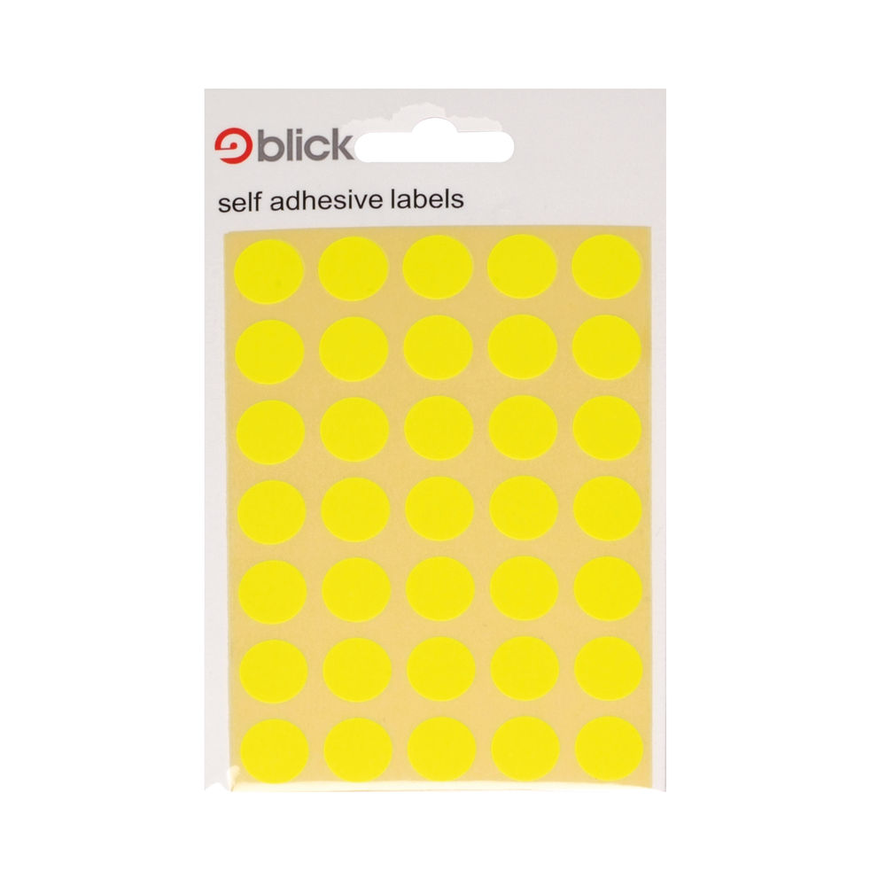 Blick Fluorescent Labels in Bags Round 13mm Dia 140 Per Bag Yellow (Pack of 2800) RS004752