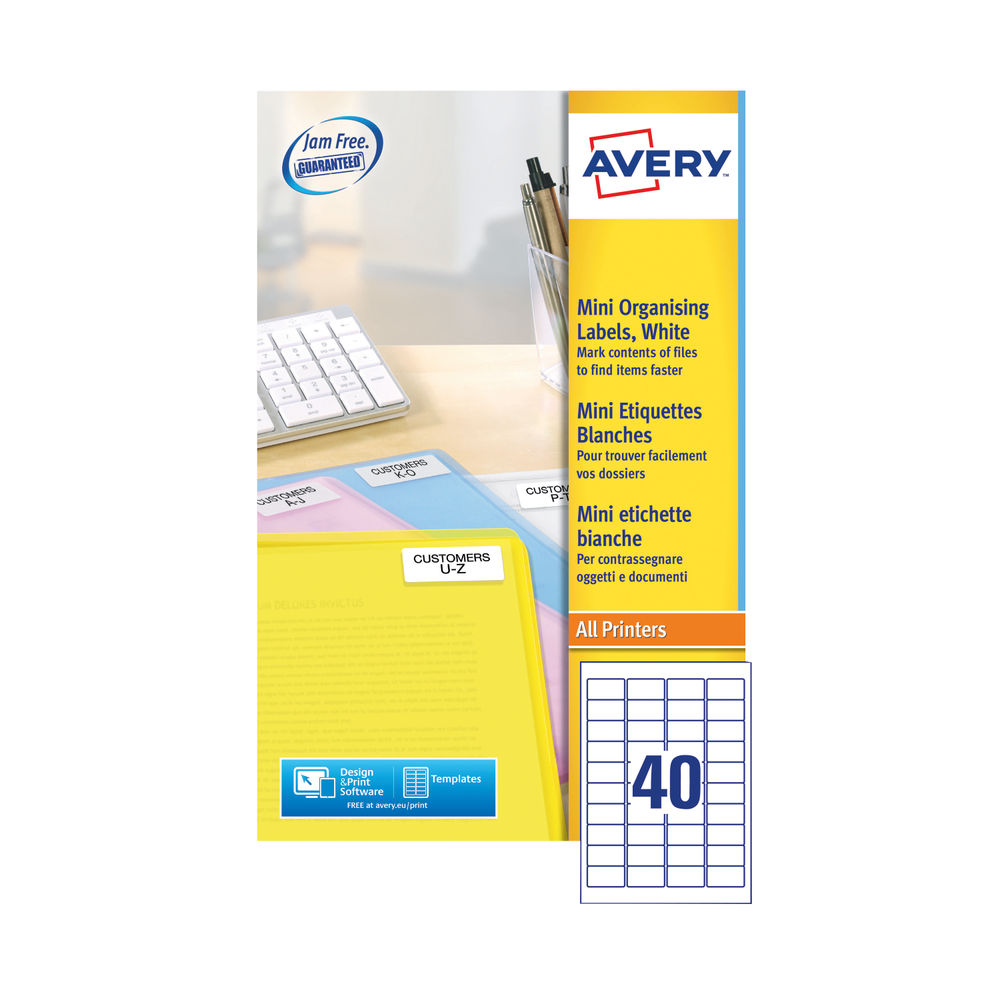 Avery Laser Mini Labels 45.7 x 25.4mm White (Pack of 1000) L7654-25