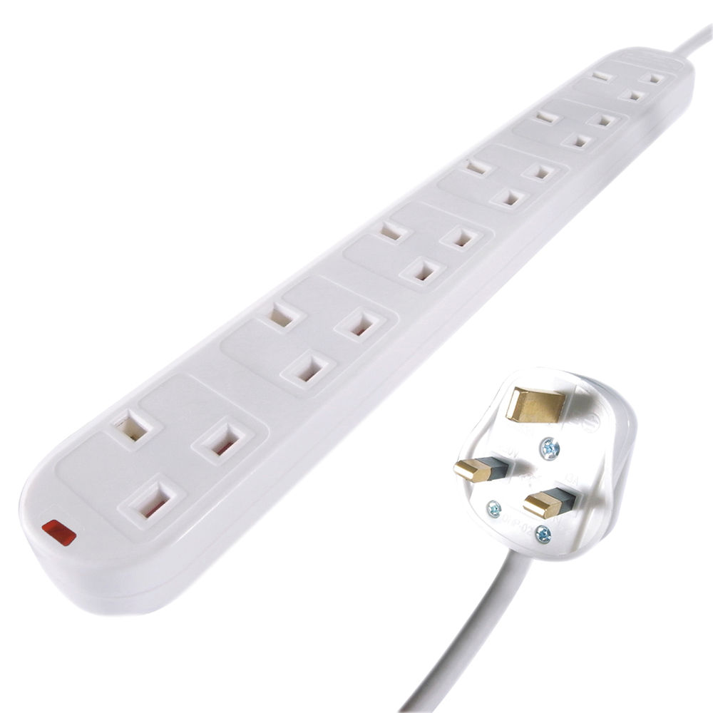 Connekt Gear 5m 6-Way Surge Protection Extension Lead White 27-6050S