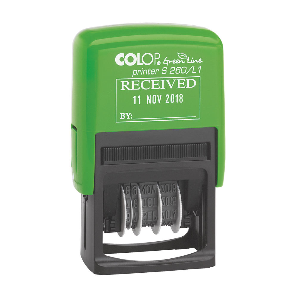 COLOP S260/L1 Green Line Text and Date Stamp RECEIVED - 15560150