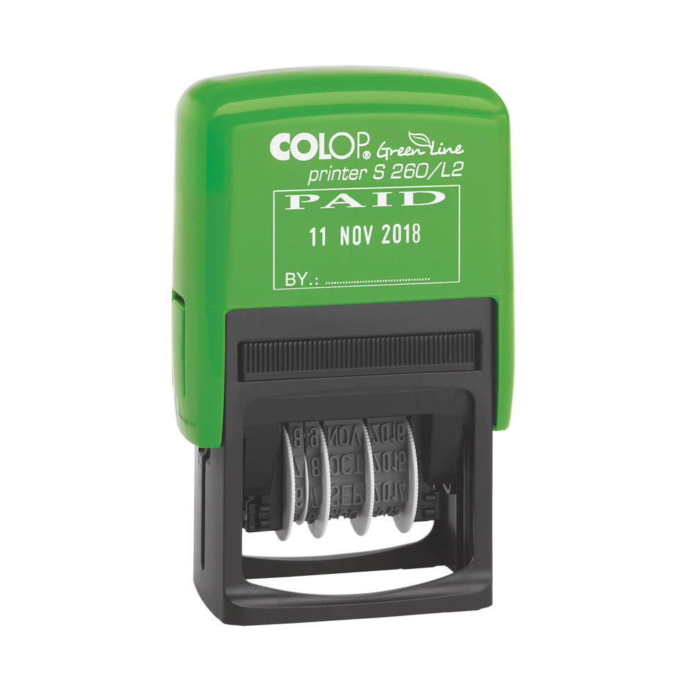 COLOP Green Line PAID and Date Self-Inking Stamp - EM42442