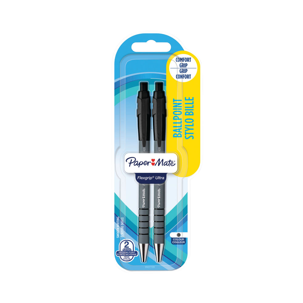 Papermate Flexgrip Ultra Retractable Ballpoint Pen Medium Blister 12x2 Black (Pack of 12) S0181222