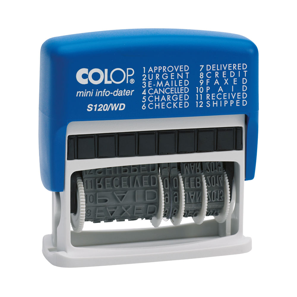 COLOP S120/WD Self-Inking Dial-A-Phrase Rubber Phrase and Date Stamper - EM35618