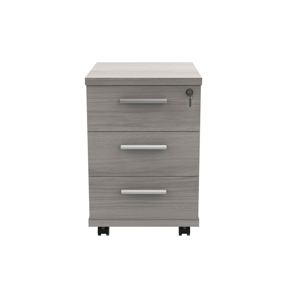 Astin 3 Drawer Mobile Under Desk Pedestal 480x610x580mm Grey Oak