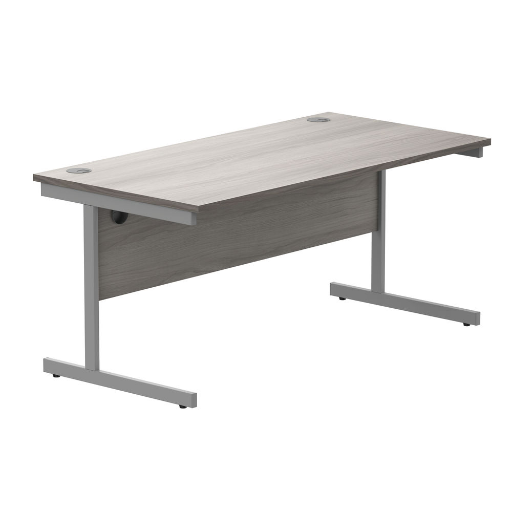Astin Rectangular Single Upright Cantilever Desk 1600x800x730mm Alaskan Grey Oak/Silver KF803697