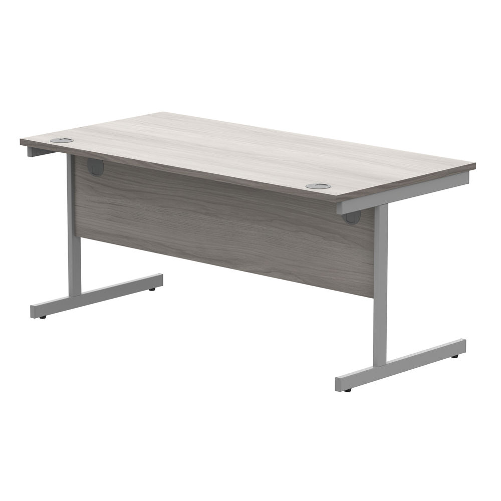 Astin Rectangular Single Upright Cantilever Desk 1600x800x730mm Grey Oak/Silver