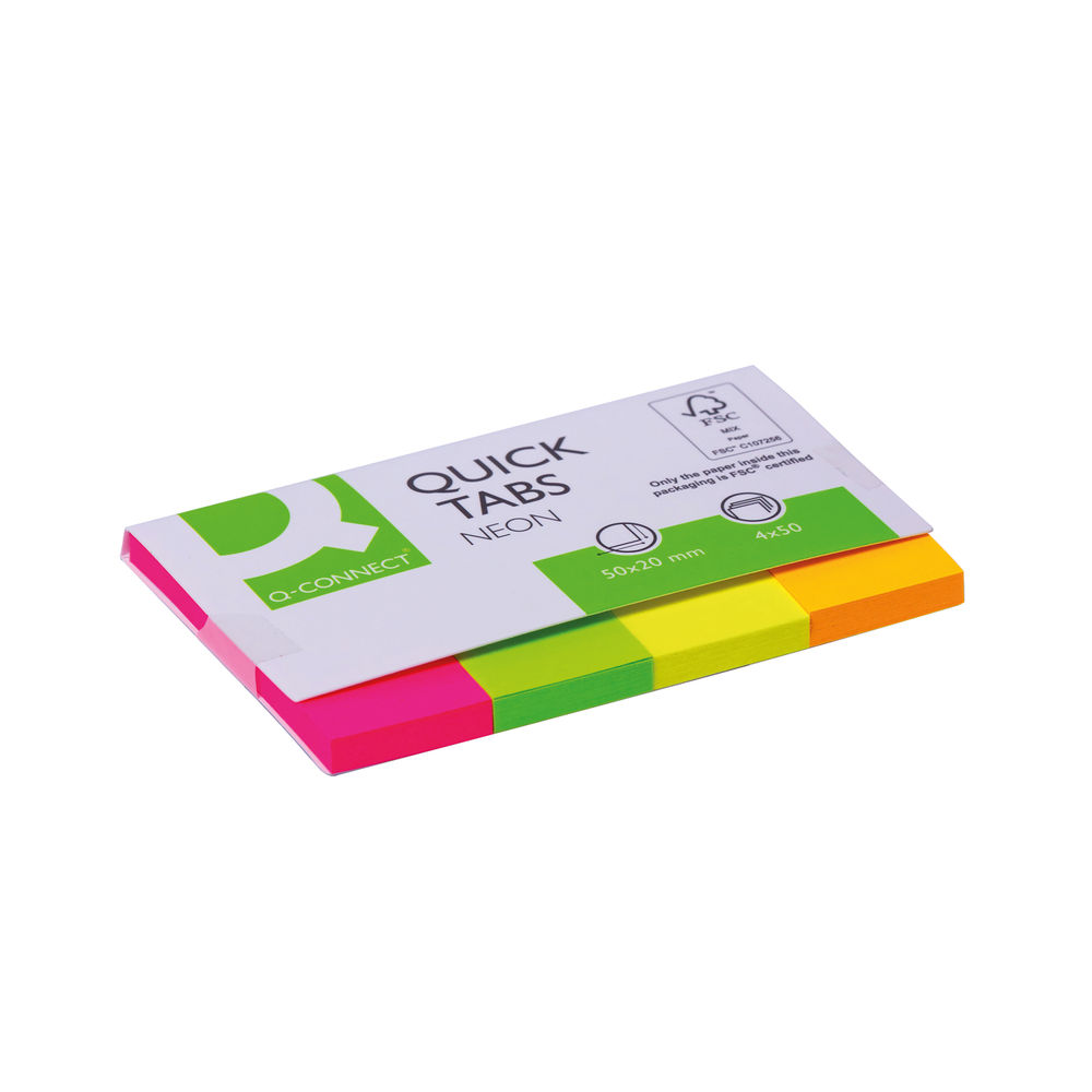 Q-Connect Quick Tabs 20x50mm 50 Tabs 4 Pads Neon (Pack of 200) KF01226