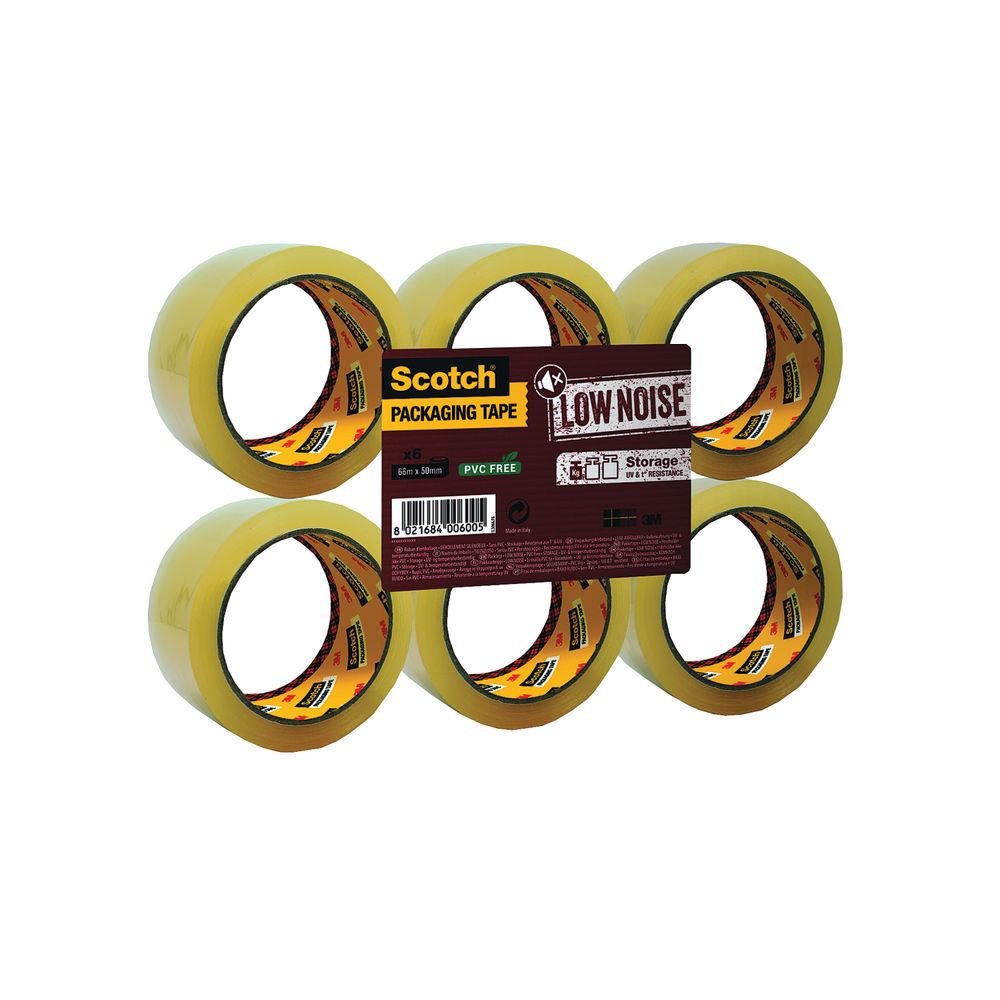 Scotch Low Noise 48mm x 66m Clear Packing Tape (Pack of 6) - 3M82909