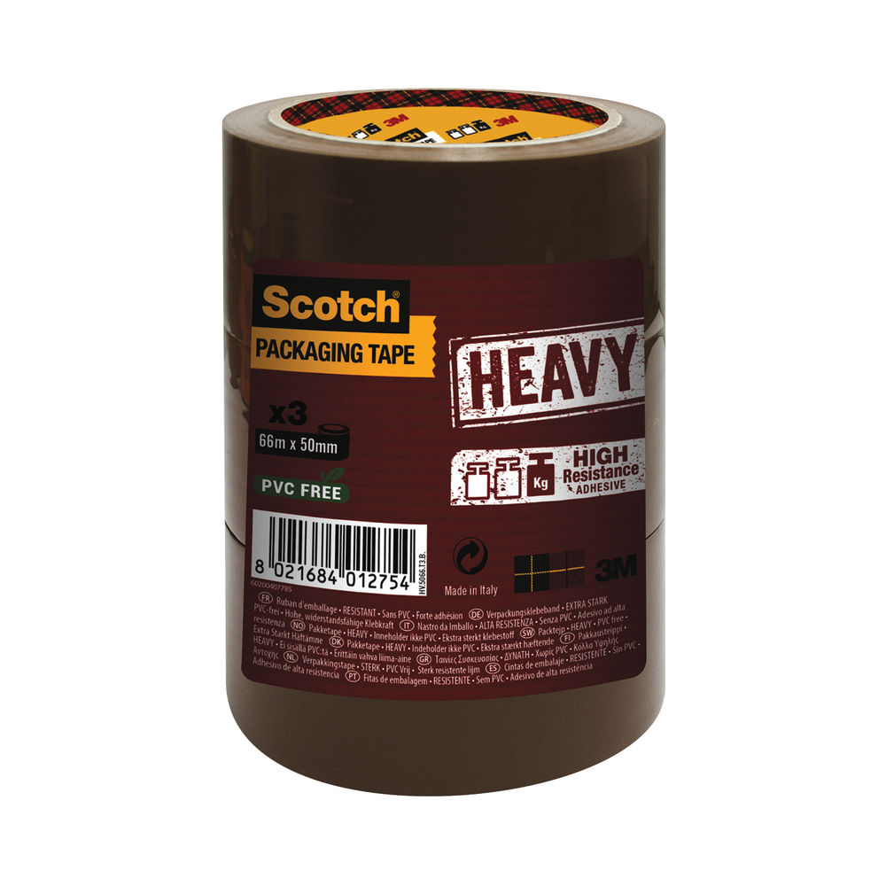 Scotch 50mmx66m Brown Heavy Packaging Tape (Pack of 3)