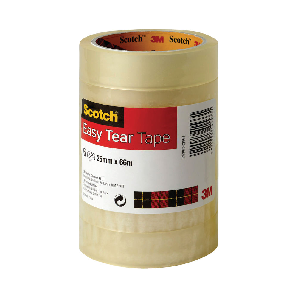 Scotch Tape - 25mm x 66m Easy Tear Tape Roll, Pack of 6 - ET2566T6