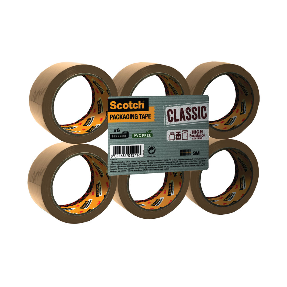 Scotch Buff 50mm x 66m Packaging Tape (Pack of 6) - C5066SF6