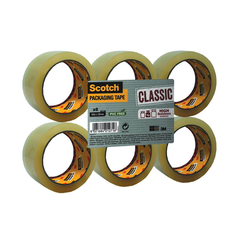Scotch Tape - Clear Packaging Tape, 50mm x 66m - Pack of 6 - C5066SF6