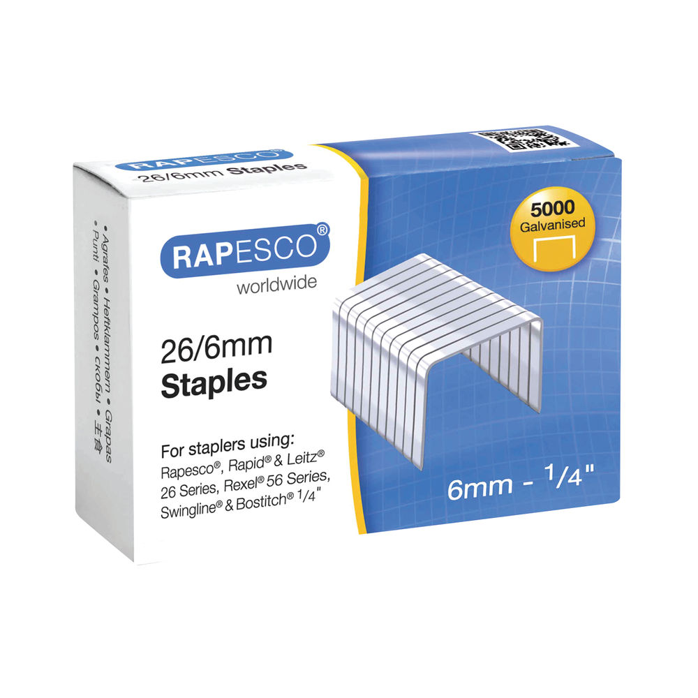 Rapesco 26/6mm Staples Galvanised Chisel Point (Pack of 5000) S11662Z3