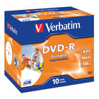 Verbatim 4.7GB 16x Speed Printable DVD-R Jewel Case, Pack of 10 | 43521