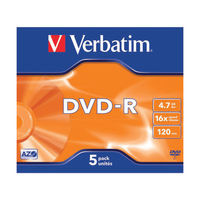 View more details about Verbatim 4.7GB 16x Speed DVD-R Jewel Case, Pack of 5 | 43519